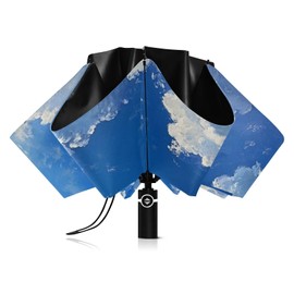Coikll Large Windproof Umbrella Auto Open Folding Umbrella, 8 Ribs Rain Proof Reverse Umbrella for Travel Golf-(Blue Sky Clouds)