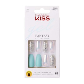 KISS Gel Fantasy Ready-to-Wear Press-On/Glue-On Gel Nails, Style “Love Poem”, Long Length Gel Nail Kit with 24 Mega Adhesive Tabs, Pink Gel Glue, Manicure Stick, Mini File, and 28 Fake Nails