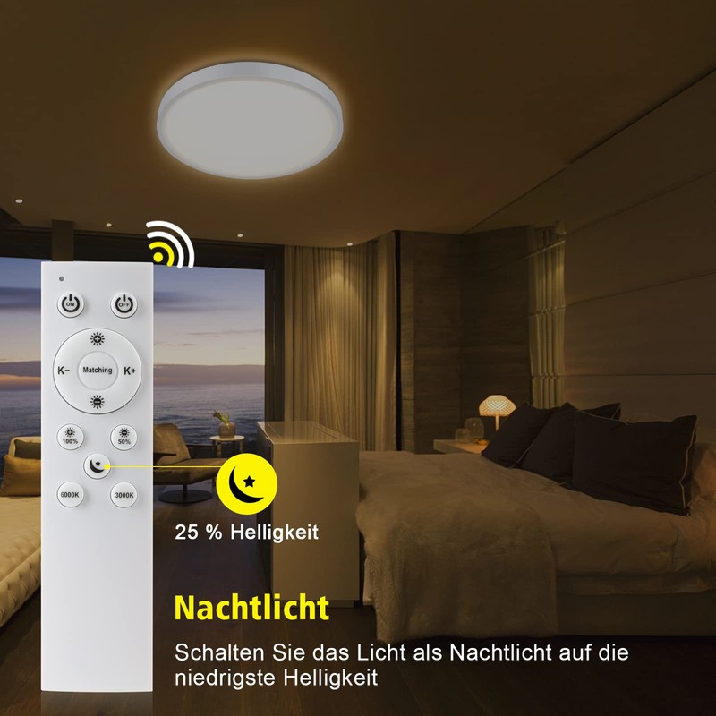 Smanu LED Ceiling Light Dimmable with Remote Control, 18 W