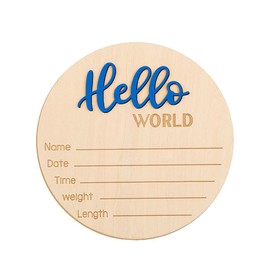 1 set of blue baby birth sign cards, 5.8 Inch Wooden Hello World Birth Plaque for Newborn Boys & Girls, Perfect for Baby Shower & Nursery