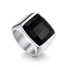 Bandmax Mens Stainless Steel Rings 15MM Sqaure Black Onyx Ring for Men Husband Father Chunky Cocktail Band Ring Fashion Band Ring Size 11