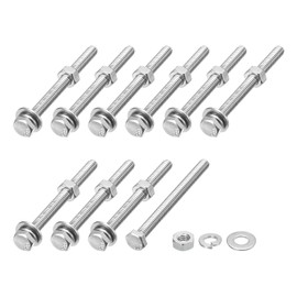 METALLIXITY Hex Head Screws Bolts, Nuts, Flat & Lock Washers Kits (1/4-20x3") 10 Set, Stainless Steel Fully Threaded Machine Screws Bolt Set - for Home Appliance Equipment