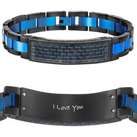 Willis Judd Mens Bracelet Engraved I Love You In Gift Box Blue Stainless Steel Carbon Fibre