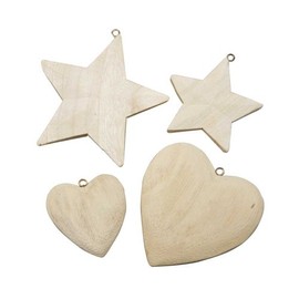 Creativ 100263 Wooden Hearts and Stars 3D Shapes 4 Assorted, brown