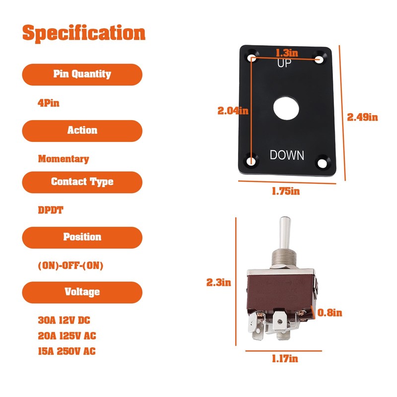 YINETTECH 1 Set DPDT Waterproof Momentary Toggle Switch (ON)-Off-(ON) 12V