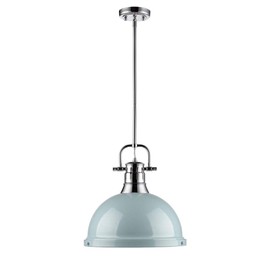 Golden Lighting 3604-L CH-SF Duncan Pendant, Chrome with Seafoam Shade