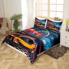 Loussiesd Race Car Bedding Set Boys Extreme Sports Duvet Cover Set for Kids Boys Cool Car Comforter Cover Car Sports 1 Duvet Cover with 1 Pillowcase Single Size