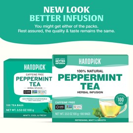 HANDPICK, Peppermint Tea, Eco-Conscious Tea Bags - 100 Count | Caffeine Free, Non-GMO | Minty, Fresh & Cool flavor | Direct From Source