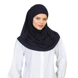 Prien Chic Ready To Wear Hijab For Women, Muslim Long Turban Undercap Set, Instant Scarf, Prayer Clothes For Girls, Abaya (Navy Blue)