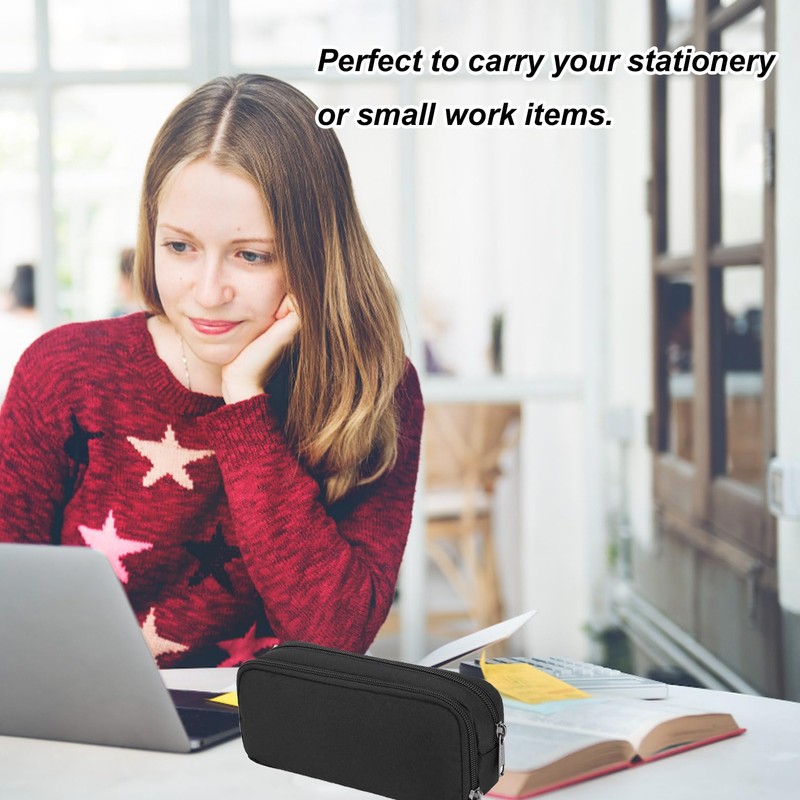 Gunwon 1 Pcs Black Stationery Pencil Case Bag,Large Pencil Cases