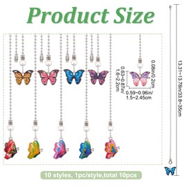CRASPIRE Small 10pcs Ceiling Fan Pull Chain Extender 14" Small Butterfly Charm Pendant Adjustable Decorative Extension Connector Ball Bead Cord Replacement Hanging Ornaments for Lighting Lamp Decor