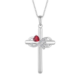 Lwsary Infinity Butterfly Cross Necklace 925 Sterling Silver Crucifix Christian Religious Pendant Ruby Necklace July Birthstone Jewelry Gifts for Women