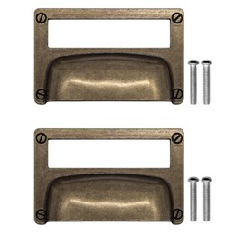 Fuxxer® - 2 x label windows, metal handles in antique brass look, slots for pharmacist cabinets, file box, drawers, archiving, set of 2 (81 x 50 mm)