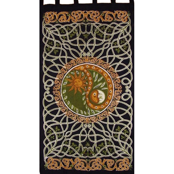 India Arts Celtic Yin Yang Tab Top Curtain Drape Panel Cotton 44" x 88" Green