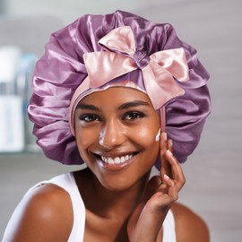 Hebenie Satin Bonnet for Sleeping, Silk Hair Wrap Night Cap with Tie Band - Large Size, Double Layer, Perfect for Women Light Purple
