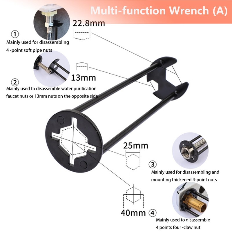 2 Pcs Four-jaw Hex Wrench, Basin Wrench Set,Tight Spaces Maintenance