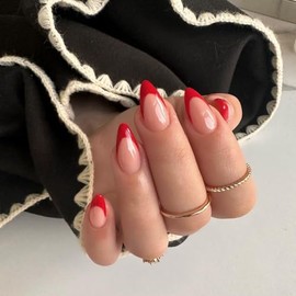 KQueenest Uñas Prensadas, 30 Pzas Natural Nude Uñas Medianas Almendras, Punta Francesa, Cortas, Uñas Artificiales de Gel para Mujer Manicura Diy