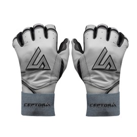 CEPTORS Night Raider Batting Gloves Long Cuffs - Premium Nappa Leather, Handcrafted, Water-Resistant - Durable Professional Baseball Gloves - Adult-Long Cuff - Silver/Black - Medium