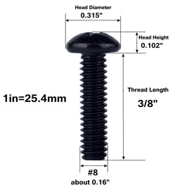 VAMUOEFL #8-32 x 3/8" Pan Head Machine Screws, Phillips Drive, Full Thread, 304 Stainless Steel 18-8, Black Coated Finish, 50 PCS