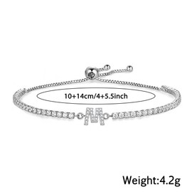 Tibond Bracelets for Womens Initial Bracelet Tennis Bracelet for Ladies Dainty Letter Bracelet Adjustable Crystal Zirconia Bracelet Birthday Christmas Jewellery Gifts for Friends Mum Daughter (M)