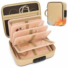 Fireproof Travel Jewelry Organizer Case with Lock & 6 Binder Pages