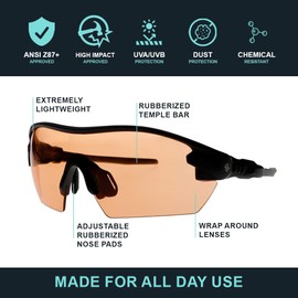 Model Geardo Shooting Glasses - Eye Protection For Shooting Range - Shooting Eye Protection for Men and Women - Ultra-lightweight Frame - with Saddle Nose Bridge and Rubberize Nose Pads - (Orange)
