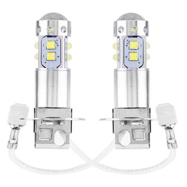AMONIDA Bombilla de Luz Antiniebla LED, 2 Piezas 50W 6000K-6500K H3 Luces Antiniebla de Aluminio para Automóvil, Luz Antiniebla Plateada con ángulo de Haz de 360 ​​Grados (Luz Blanca)