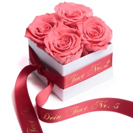ROSEMARIE SCHULZ Heidelberg Rose Box with Infinity Roses and Personal Dedication - Preserved Durable Flowers Valentine's Day for Women (Special Text, Coral Red)