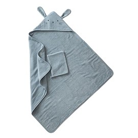 VERTBAUDET Organic Collection: Hooded Bath Towel & Wash Mitt, blue