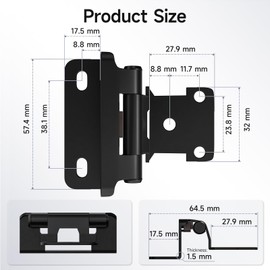 HOSOM 20 Pack 1/2 Inch Overlay Semi Partial Wrap Around Cabinet Hinges Black, Cabinet Door Hinges, Matte Black Cabinet Hinges for Kitchen Cabinet Doors Self Closing Cabinet Hinges with Door Bumper