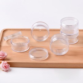 GSHLLO 4 Pcs 20g Clear Round Sample Pots Small Refillable Cosmetic Jars Plastic Cream Storage Containers Travel Makeup Bottle Pots Empty Toiletry Jars with Spatulas