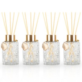 TRIFOLIC 4Pcs Reed Diffuser Set with Metal Golden Decoration, 4.2oz Empty Reed Diffuser Bottles with 20Pcs Reed Diffuser Sticks, Unique Design Bottles for Home and Office(Cylinder)