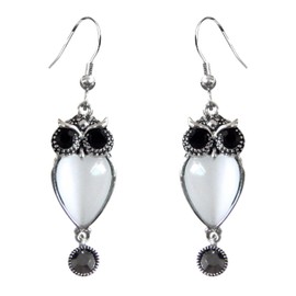 Navachi 18k Gold Plated Retro White Created-Opal Owl Bird Dangle Drop Az2701 Earrings