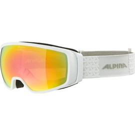 ALPINA Double Jack Q-Lite Mirrored Contrast Enhancing OTG Ski Goggles with 100% UV Protection for Adults, White, One Size