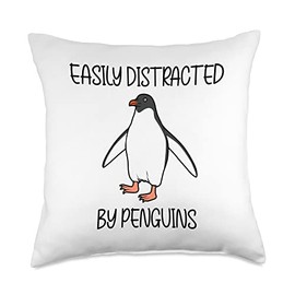 Cute Penguins Ironic Quotes & Gifts Distracted by Penguin Wildlife Expedition Polar Throw Pillow, 18x18, Multicolor