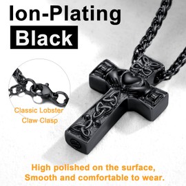U7 Mens Womens Cremation Jewellery For Ashes Black Pendant Cross Claddagh Vial Necklace Ash