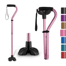 GPTCAMP G1 Walking Cane for Women & Men, Lightweight & Sturdy Offset Walking Stick, Large Quad Base Walking Cane with Autonomous Standing for Seniors and People with Leg Injuries