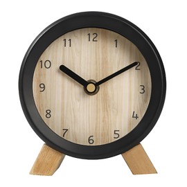 Maxspace Wooden Analog Clock, Small Silent Bedside Desk Clock Battery Operated, Elegant and Decorative Table Clock with Wooden Frame for Living Room, Bedroom, Bedside, Desk (Black)