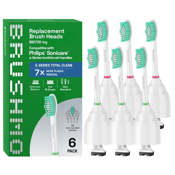 Brushmo e-Series Total Clean Replacement Toothbrush Heads, Compatible with Philips