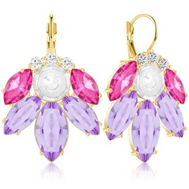GPASTG Aesthetic Dainty Gold Sparkly Crystal Rhinestone Leaf Flower Dangle Drop Leverback Earrings For Women (Purple)
