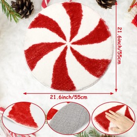 FEBSNOW Christmas Bathroom Rugs Decor, Christmas Candy Winter Round Rug Bath Mat, Non Slip Absorbent Carpets Doormat with Backing Washable for Tub Living Dining Holiday Bedroom Nursery