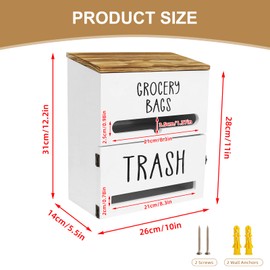 2 in 1 Trash Bag Dispenser, Double Wall Mounted,Wood Trash Bag Holder, used in kitchen, garage, laundry room, can store Environmentally friendly food bags and garbage bags