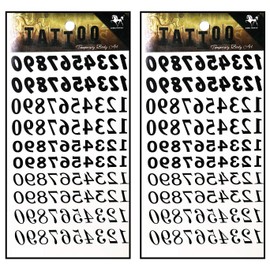 Tattoos 2 Sheets Number 0 to 9 Text Font Letter Vintage Temporary Tattoos Stickers Fake Body Arm Chest Shoulder Tattoos for Teens Men Women