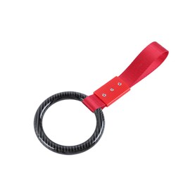Q1-TECH, JDM Tsurikawa Ring Japanese Subway Train Bus Car Handle Round Circle Shaped Handle Hand Strap Rear Front Bumper Warning Rings Drift Charm Drift Bosozoku Car Accessory (Carbon/Red)