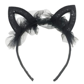 SMYAXUNW Pretty Girls Sequins Lace Cat Ears Hair Bands Little Princess Cute Cat Ears Mesh Cute Ears Elastic Hair Clips Girls Hair Accessories Hair Bands(black)