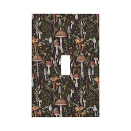 Funky Retro Vintage 70s 60s Boho Hippie Mushroom Single Toggle Light Switch Covers Decorative 1 Gang Blank Wall Plates Cover Bohemian Floral Leaf Electrical Device Switchplate Faceplate for Bathroom