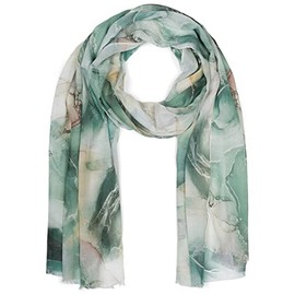 styleBREAKER 01016219 Women's Scarf with Elegant Marble Pattern and Short Fringes, Light Scarf in Pastel Colours, Stole, Green