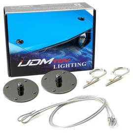 iJDMTOY 2.5-Inch Polished Gun Metal Grey Finish Classic Muscle Car Quick Release Lock/Latch Pin Aesthetic Kit w/Metal Cables, Compatible With Any Car, Truck, SUV, etc