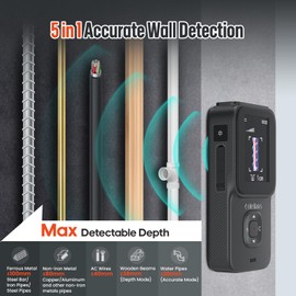 LifeBasis Stud Finder 5 in 1 Wall Scanner for Metal, Wood, Pipe, AC Wires, Measuring Tool for Length, Area, Volume, Stud Beam Detector USB Moisture Meter with Thermal Imager Screen and Alarm- Black