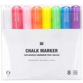 Rico Design Chalk Pen Liquid Chalk Rainbow Colours 3 mm 8 Colours - Chalk Marker / Window Pens for Glass, Windows, Mirrors & Boards - DIY